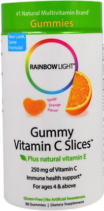 Rainbow Light, Gummy Vitamin C Slices, Tangy Orange Flavor, 90 Gummies ,الفيتامينات، فيتامين ج، فيتامين ج مضغ، الصحة، دعم المناعة