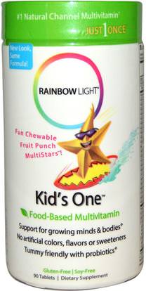 Rainbow Light, Kids One, Multistars, Food-Based Multivitamin, Fruit Punch, 90 Chewable Tablets ,الفيتامينات، الفيتامينات المتعددة، الأطفال الفيتامينات