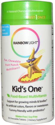 Rainbow Light, Kids One, MultiStars, Food-Based Multivitamin, Fruit Punch, 30 Chewable Tablets ,الفيتامينات، الفيتامينات المتعددة، الأطفال الفيتامينات