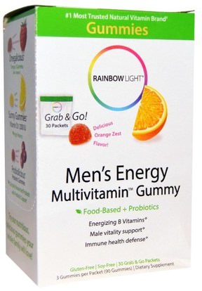 Rainbow Light, Mens Energy Multivitamin Gummy, Delicious Orange Zest Flavor, 30 Packets ,الفيتامينات، الرجال الفيتامينات، منتجات حساسة للحرارة