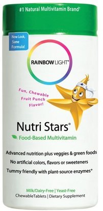 Rainbow Light, Nutri Stars, Food-Based Multivitamin, Fruit Punch Flavor, 60 Chewable Tablets ,الفيتامينات، الفيتامينات المتعددة، الأطفال الفيتامينات