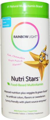 Rainbow Light, Nutri Stars, Food-Based Multivitamin, Fruit Punch Flavor, 120 Chewable Tablets ,الفيتامينات، الفيتامينات المتعددة، الأطفال الفيتامينات