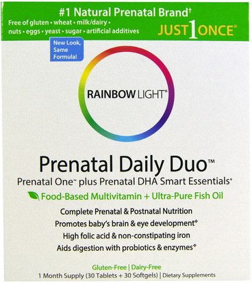 Rainbow Light, Prenatal Daily Duo, Prenatal One plus Prenatal DHA Smart Essentials, 1 Month Supply (30 Tablets + 30 Softgels) ,الفيتامينات، الفيتامينات قبل الولادة