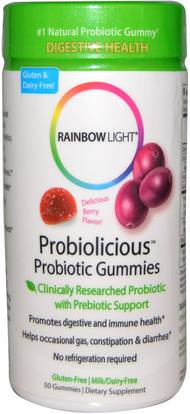 Rainbow Light, Probiolicious Probiotic Gummies, Delicious Berry Flavor, 50 Gummies ,المكملات الغذائية، البروبيوتيك، استقرت البروبيوتيك، منتجات حساسة للحرارة