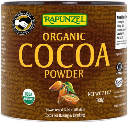 Rapunzel, Organic Cocoa Powder, 7.1 oz (201 g) ,الغذاء، الكاكاو (الكاكاو) الشوكولاته، مسحوق الكاكاو و يمزج