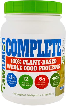 Raw Fusion, Complete, 100% Plant-Based Whole Food Protein, Vanilla, 34.1 oz (967.4 g) ,المكملات الغذائية، والانصهار الخام