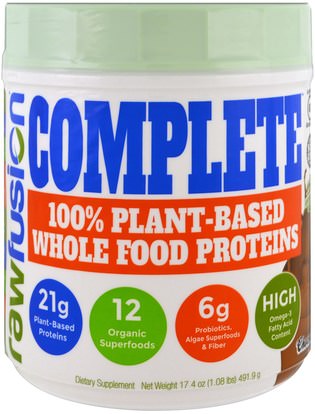 Raw Fusion, Complete, 100% Plant-Based Whole Food Proteins, Chocolate, 17.4 oz (491.9 g) ,والمكملات الغذائية، والبروتين