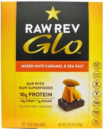 Raw Revolution, Glo, Mixed Nuts Caramel & Sea Salt, 12 Bars, 1.6 oz (46 g) Each ,المكملات الغذائية، الحانات الغذائية