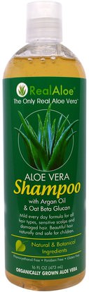Real Aloe Inc., Aloe Vera Shampoo with Argan Oil & Oat Beta Glucan, 16 fl oz (473 mL) ,حمام، الجمال، دقة بالغة، فروة الرأس، الشامبو