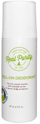 Real Purity, Roll-On Deodorant, 3 fl oz (89 ml) ,حمام، الجمال، العناية بالجسم، مزيل العرق، لفة-- على مزيل العرق