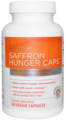 Rebody Safslim, Saffron Hunger Caps, 60 Veggie Caps ,المكملات الغذائية، الزعفران، وفقدان الوزن، والنظام الغذائي