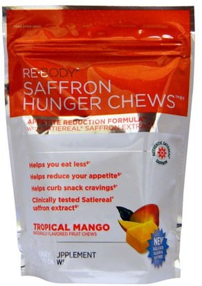 Rebody Safslim, Saffron Hunger Chews, Tropical Mango, 30 Soft Chews ,المكملات الغذائية، الزعفران، وفقدان الوزن، والنظام الغذائي