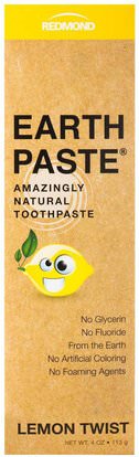 Redmond Trading Company, Earthpaste, Amazingly Natural Toothpaste, Lemon Twist, 4 oz (113 g) ,حمام، الجمال، العناية بالفم عن طريق الفم، إكسيليتول العناية بالفم، معجون الأسنان