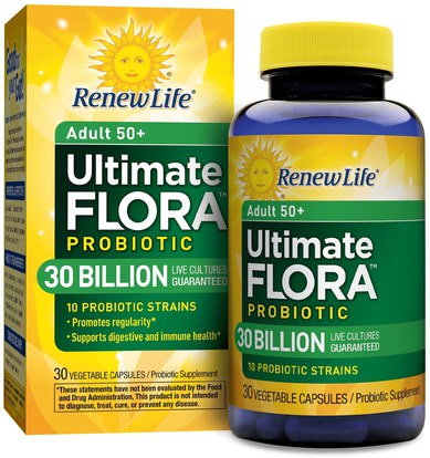 Renew Life, Adult 50+ Ultimate Flora Probiotic, 30 Billion Live Cultures, 30 Vegetable Capsules ,المكملات الغذائية، البروبيوتيك