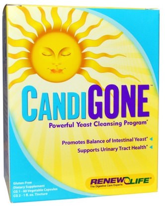Renew Life, CandiGone, Powerful Yeast Cleansing Program, 60 Veggie Caps, 1 fl oz Tincture ,المكملات الغذائية، حمض الكابريليك، التخلص من السموم