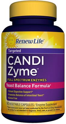 Renew Life, CandiZyme, Targeted, 90 Vegetable Capsules ,المكملات الغذائية، الإنزيمات، الصحة، المبيضات