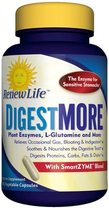 Renew Life, DigestMore, 135 Vegetable Capsules ,والمكملات الغذائية، والإنزيمات الهاضمة