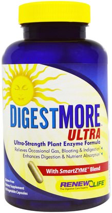 Renew Life, DigestMore Ultra, 90 Veggie Caps ,والمكملات الغذائية، والإنزيمات الهاضمة
