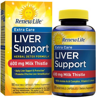 Renew Life, Extra Care, Liver Support, Herbal Detox Formula, 90 Vegetable Capsules ,والصحة، والتخلص من السموم، ودعم الكبد