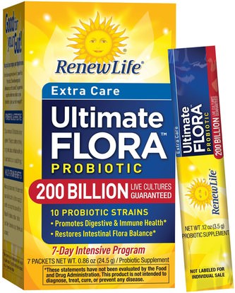 Renew Life, Extra Care, Ultimate Flora Probiotic, 200 Billion Live Cultures, 7 Packets, 0.86 oz (24.5 g) ,المكملات الغذائية، البروبيوتيك