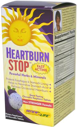 Renew Life, Heartburn Stop, Raspberry Flavor, 30 Chewable Tablets ,الصحة، حرقة و جيرد، حرقة
