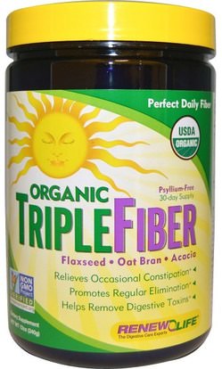 Renew Life, Organic Triple Fiber, 12 oz (340 g) ,المكملات الغذائية، الألياف، الألياف السنط