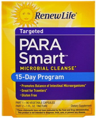 Renew Life, Targeted, ParaSmart, Microbial Cleanse, 2 Part Program ,المكملات الغذائية، حمض الكابريليك، التخلص من السموم