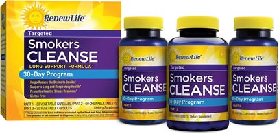 Renew Life, Targeted, Smokers Cleanse, Lung Support Formula, 30 Day Program, 3-Part Program ,المكملات الغذائية، 5-هتب، الكافا الكافا