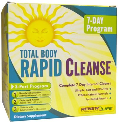 Renew Life, Total Body Rapid Cleanse, Complete 7-Day Internal Cleanse, 3-Part Program ,الصحة، صحة القولون، التخلص من السموم، تطهير القولون