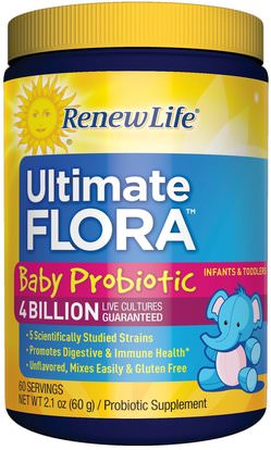 Renew Life, Ultimate Flora, Baby Probiotic, 4 Billion Live Cultures, 2.1 oz (60 g) ,المكملات الغذائية، البروبيوتيك، الأطفال البروبيوتيك