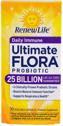 Renew Life, Ultimate Flora Probiotic, Daily Immune 25 Billion, 30 Veggie Capsules ,المكملات الغذائية، البروبيوتيك
