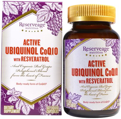 ReserveAge Nutrition, Active Ubiquinol CoQ10, with Resveratrol, 60 Liquid Capsules ,المكملات الغذائية، مضادات الأكسدة، أوبيكينول خ