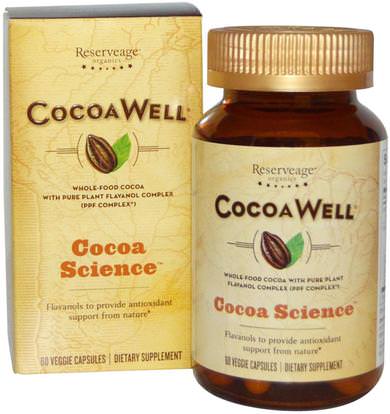 ReserveAge Nutrition, CocoaWell, Whole-Food Cocoa with Pure Plant Flavanol Complex, 60 Veggie Caps ,والمكملات الغذائية، ومضادات الأكسدة