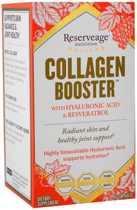 ReserveAge Nutrition, Collagen Booster with Hyaluronic Acid & Resveratrol, 60 Capsules ,الصحة، العظام، هشاشة العظام، نوع الكولاجين الثاني، مكافحة الشيخوخة