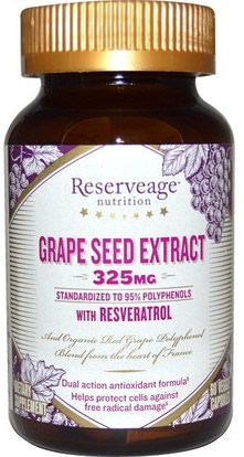 ReserveAge Nutrition, Grape Seed Extract, 325 mg, 60 Veggie Caps ,المكملات الغذائية، مضادات الأكسدة، مضادات الأكسدة، استخراج بذور العنب