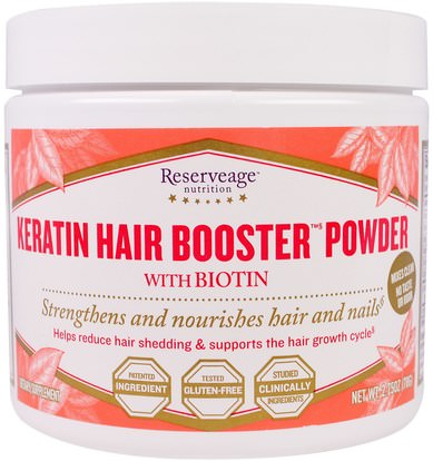 ReserveAge Nutrition, Keratin Hair Booster Powder with Biotin, 2.75 oz (78 g) ,الفيتامينات، فيتامين ب، البيوتين، الصحة، المرأة، مكملات الشعر، مكملات الأظافر، ملاحق الجلد