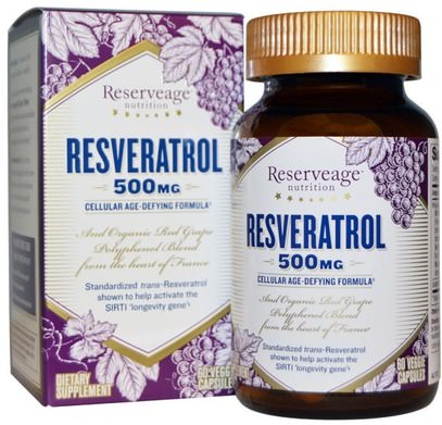 ReserveAge Nutrition, Resveratrol, 500 mg, 60 Veggie Caps ,المكملات الغذائية، ريسفيراترول