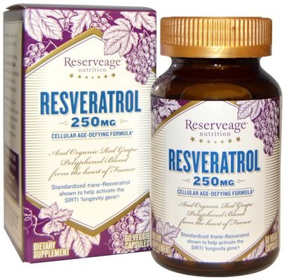 ReserveAge Nutrition, Resveratrol, Cellular Age-Defying Formula, 250 mg, 60 Veggie Caps ,المكملات الغذائية، ريسفيراترول