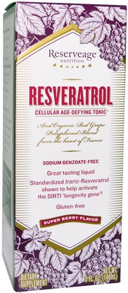 ReserveAge Nutrition, Resveratrol, Cellular Age-Defying Tonic, Super Berry Flavor, 5 fl oz (148 ml) ,المكملات الغذائية، ريسفيراترول، القهوة والشاي والمشروبات وعصائر الفاكهة