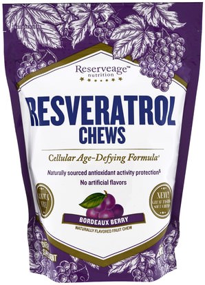 ReserveAge Nutrition, Resveratrol Chews, Bordeaux Berry, 30 Soft Chews ,المكملات الغذائية، ريسفيراترول، مكافحة الشيخوخة