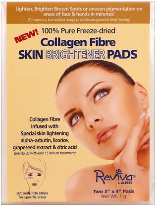 Reviva Labs, Collagen Fibre Skin Brightener Pads, 2 Pads, 3 x 4 Each ,الصحة، العظام، هشاشة العظام، الكولاجين، الجمال، العناية بالوجه، الكريمات المستحضرات، الأمصال