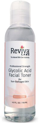 Reviva Labs, Glycolic Acid Facial Toner, 4 fl oz (118 ml) ,الجمال، مكافحة الشيخوخة، حمض الجليكوليك، العناية بالوجه