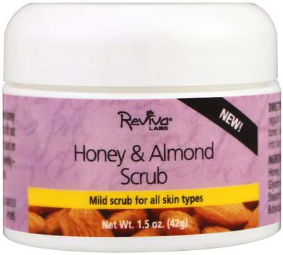 Reviva Labs, Honey & Almond Scrub, 1.5 oz (42 g) ,الجمال، العناية بالوجه، منظفات الوجه