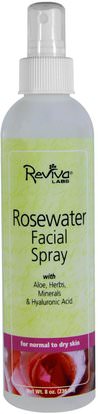 Reviva Labs, Rosewater Facial Spray, for Normal to Dry Skin, 8 oz (236 ml) ,والجمال، أحبار الوجه، العناية بالوجه، نوع الجلد العادي لتجف الجلد