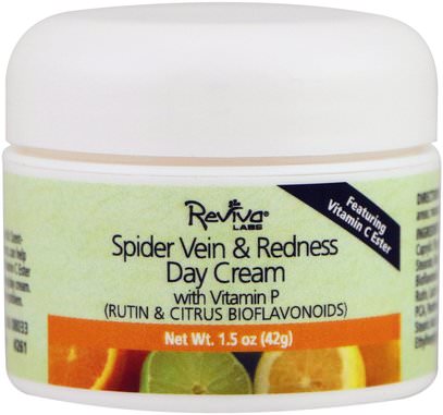 Reviva Labs, Spider Vein & Redness Day Cream With Vitamin P, 1.5 oz (42 g) ,الجمال، العناية بالوجه، الكريمات المستحضرات، الأمصال، الصحة، النساء، دوالي الوريد الرعاية