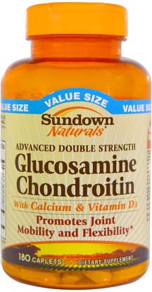 Sundown Naturals, Advanced Double Strength Glucosamine Chondroitin, 180 Caplets ,المكملات الغذائية، شوندروتن الجلوكوزامين