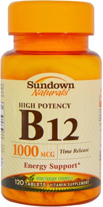 Sundown Naturals, B-12, High Potency, Time Release, 1000 mcg, 120 Tablets ,الفيتامينات، فيتامين ب، فيتامين ب 12