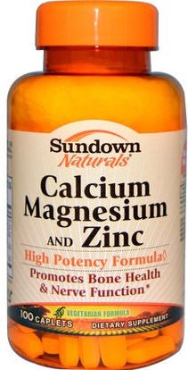 Sundown Naturals, Calcium Magnesium and Zinc, 100 Caplets ,والمكملات الغذائية، والمعادن، والكالسيوم والمغنيسيوم