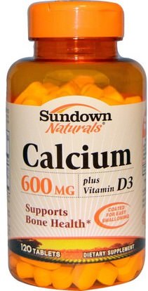 Sundown Naturals, Calcium, Plus Vitamin D3, 600 mg, 120 Tablets ,والملاحق، والمعادن، والكالسيوم فيتامين د