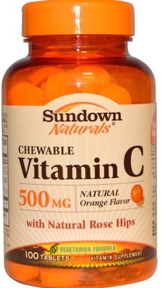 Sundown Naturals, Chewable Vitamin C, Natural Orange Flavor, 500 mg, 100 Tablets ,الفيتامينات، فيتامين ج، فيتامين ج مضغ